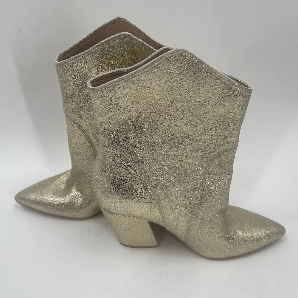 DOLCE VITA Nestly Boots Size 6.5 Gold Metallic Western Cowgirl Cowboy Suede NEW